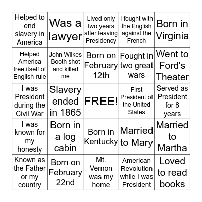 President's Day  Bingo Card