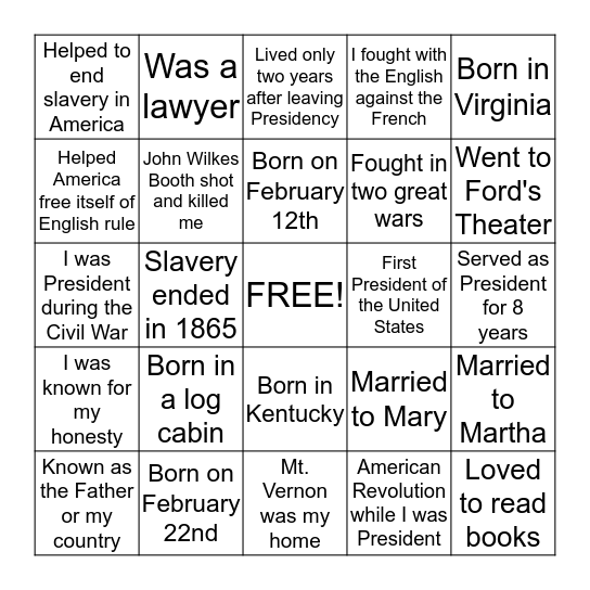 President's Day  Bingo Card