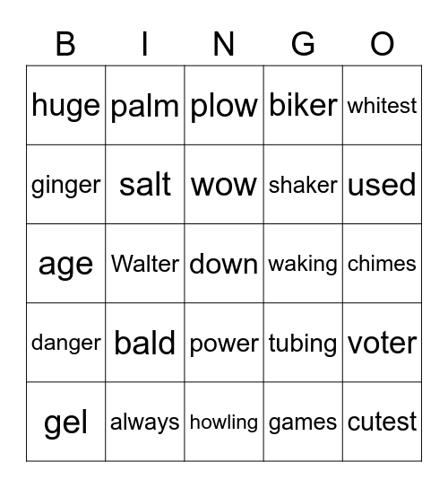 Lesson 94 Bingo Card