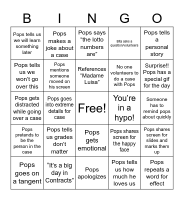 Contracts Bingo Card