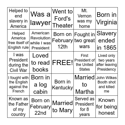 President's Day  Bingo Card
