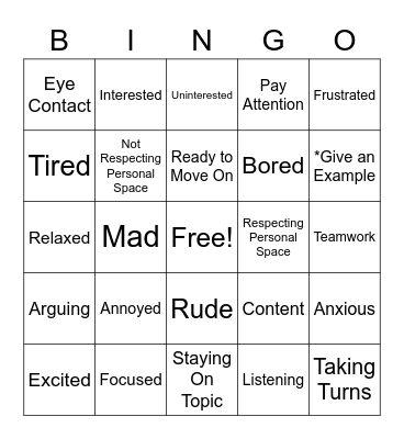 Body Clues Bingo Card