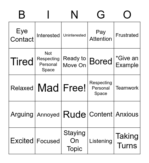 Body Clues Bingo Card