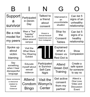 Sexual Assault Awareness Month Bingo Card