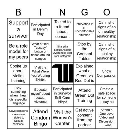 Sexual Assault Awareness Month Bingo Card