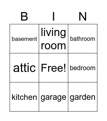House Vocabulary Bingo Card