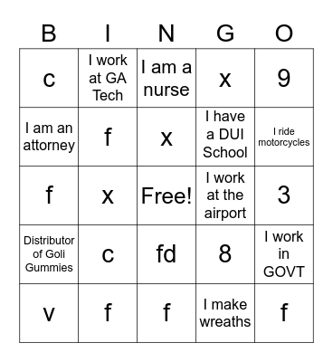 Arena's Got Talent Bingo Card