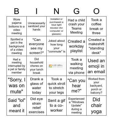 Remote Worker Bingo Card