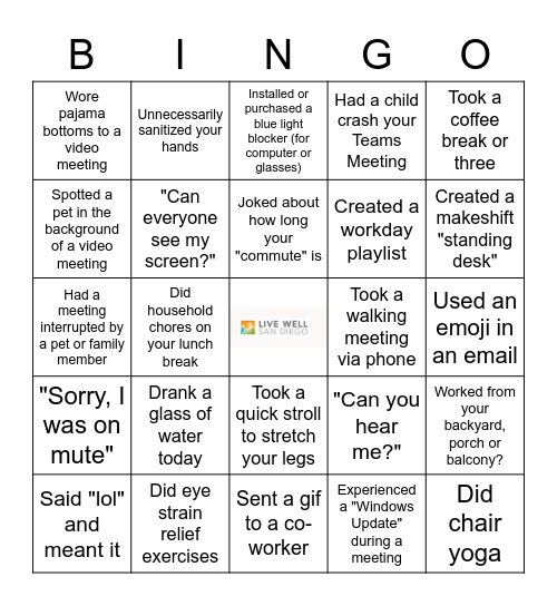 Remote Worker Bingo Card