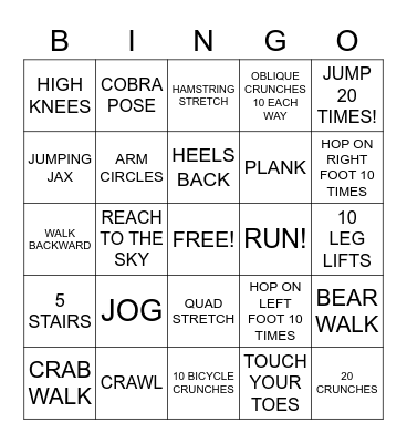 FITNESS BINGO!!! Bingo Card