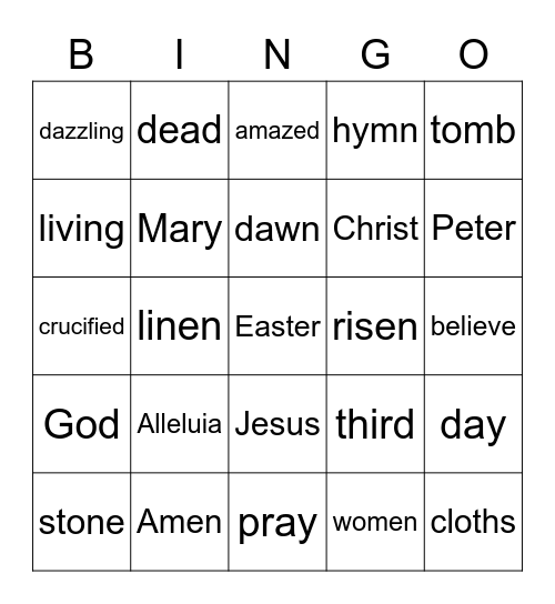 Easter - Luke 24:1-12 Bingo Card