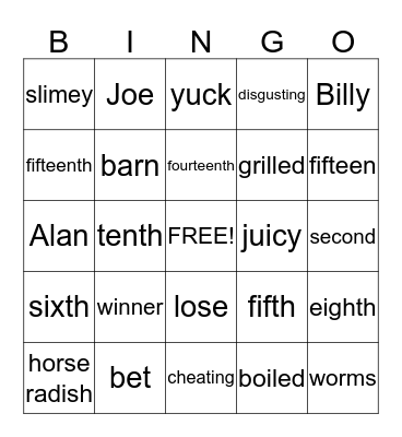 How To Eat Fried Worms Bingo Card