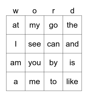 Baseball Sight Words Bingo Card