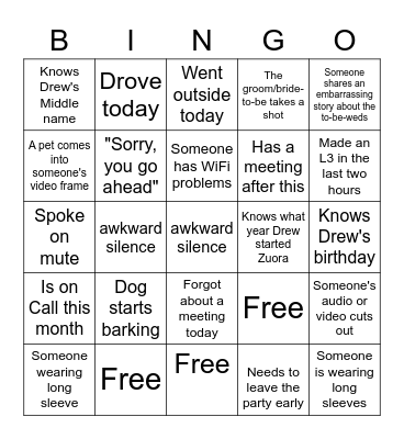 Wedding Shower Bingo Card