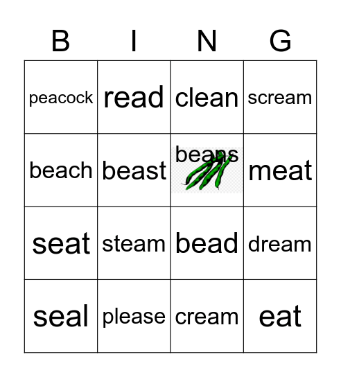 /ea/ words Bingo Card