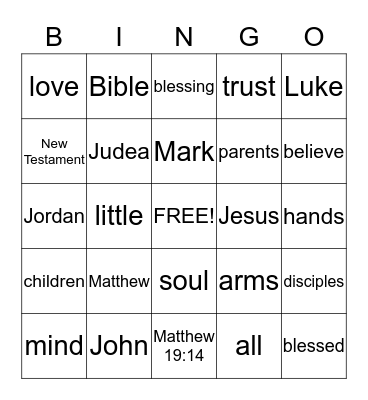 Jesus Blesses the Children Bingo Card