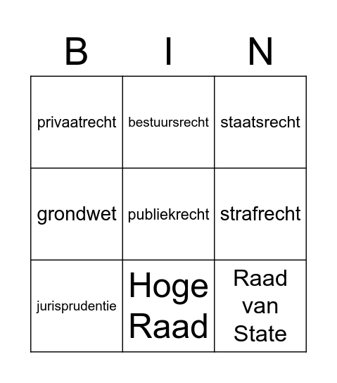 juridische termen Bingo Card