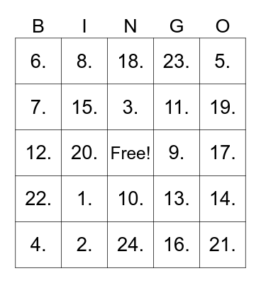 Untitled Bingo Card