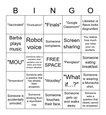 Marauder Staff Meeting Bingo Card