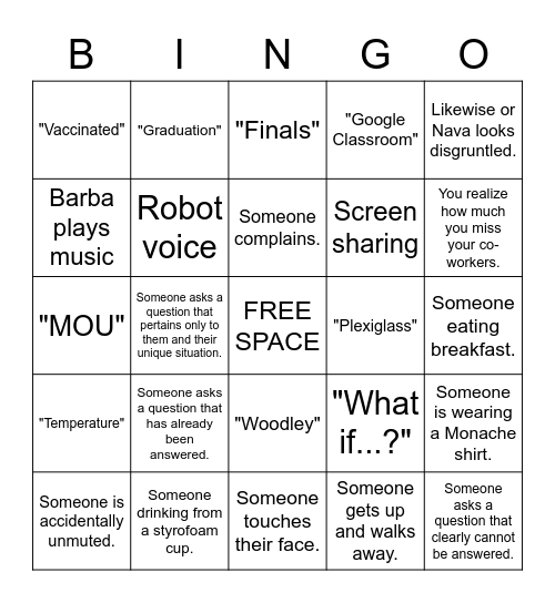 Marauder Staff Meeting Bingo Card
