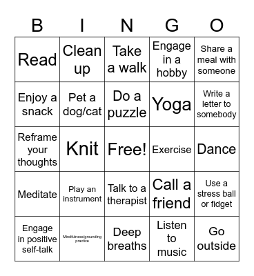 Coping Skills BINGO! Bingo Card