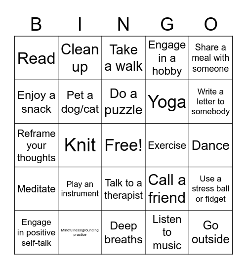 Coping Skills BINGO! Bingo Card