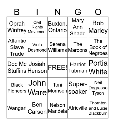 African Heritage Month Bingo Card