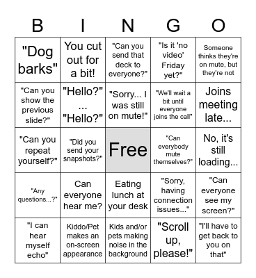 Work/Life Balance Bingo Card