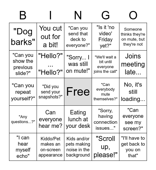 Work/Life Balance Bingo Card