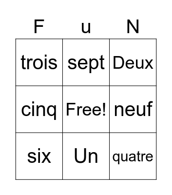 French numbrers Bingo Card