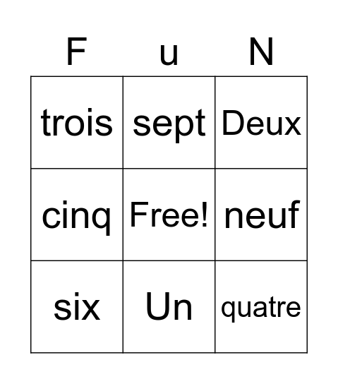 French numbrers Bingo Card