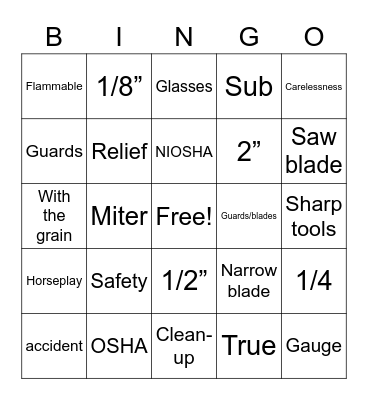 Safety Bingo Card