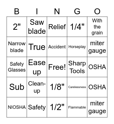 Construction safety bingo Card