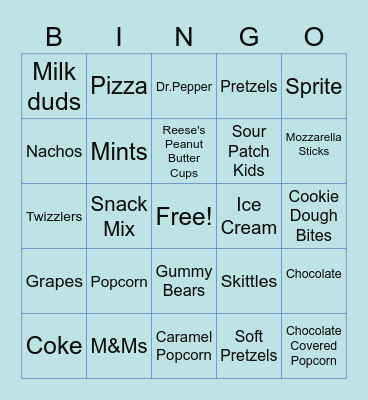 Movie Snack Bingo Card