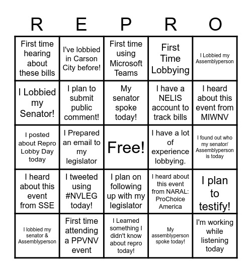Repro Bingo! Bingo Card