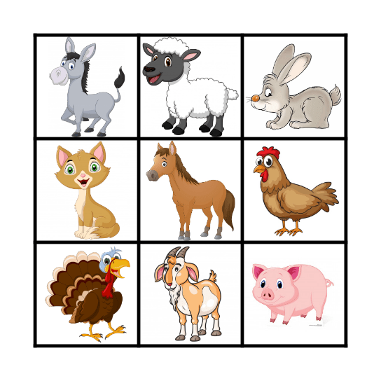 Les animaux de la ferme Bingo Card