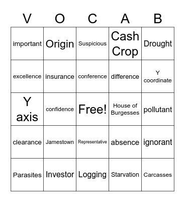 Vocab Bingo Card