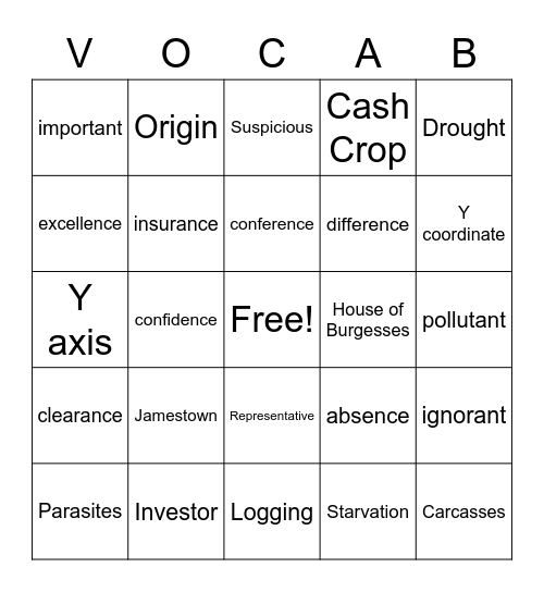 Vocab Bingo Card