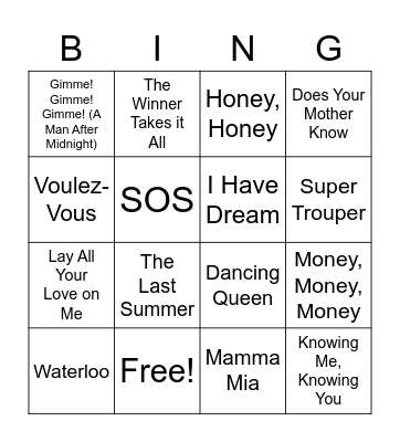 Mamma Mia BINGO Card