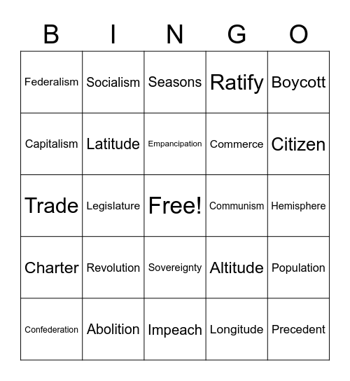 Vocab Bingo Card