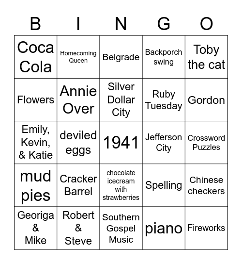 Judy's 80th Birthday Bash Bingo Card
