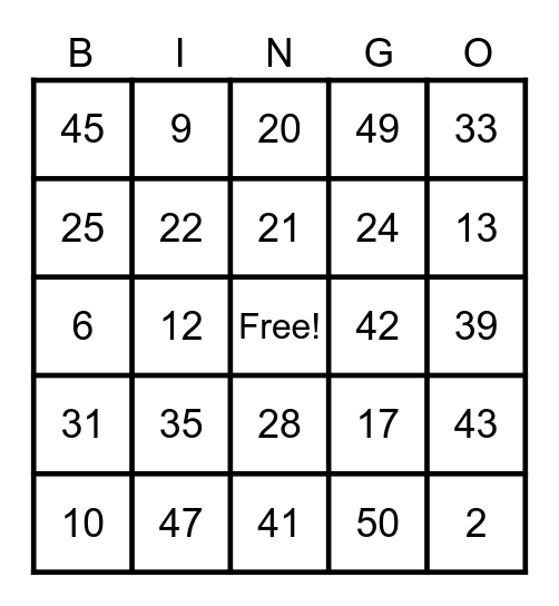 Place Value Bingo Card