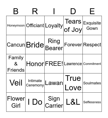 Lawan's Bridal Shower Bingo Card