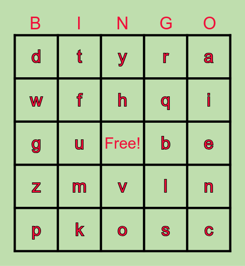 Alphabet Bingo Card