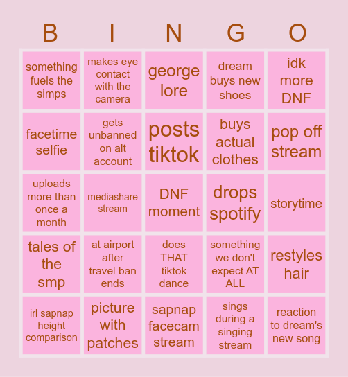 GNF bingo <3 Bingo Card
