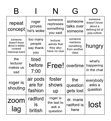 Exec Lectures Bingo Card