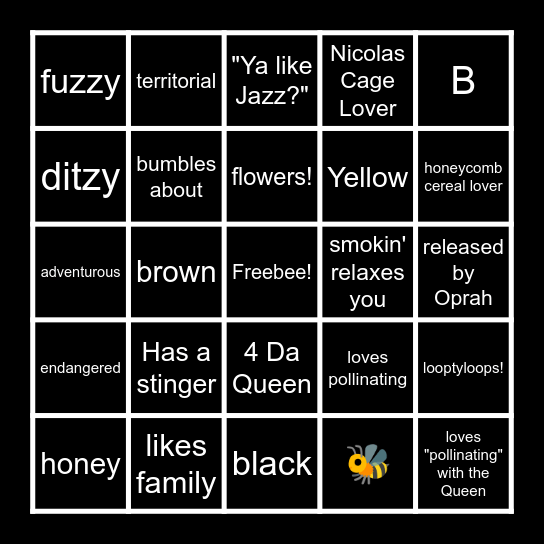 Bee Bingo Card