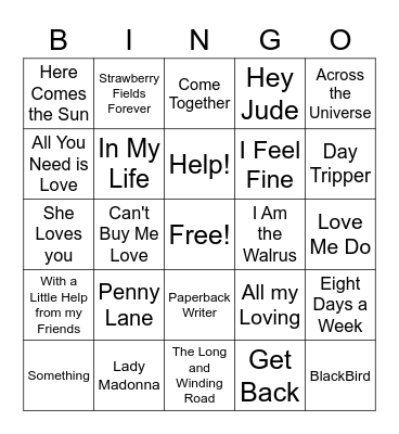 Beatles Bingo Card