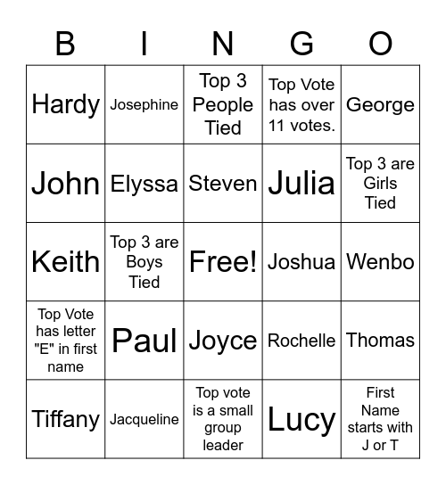 Small Group Bingo! Bingo Card