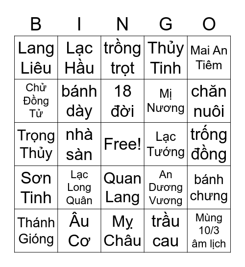 HÙNG VƯƠNG Bingo Card